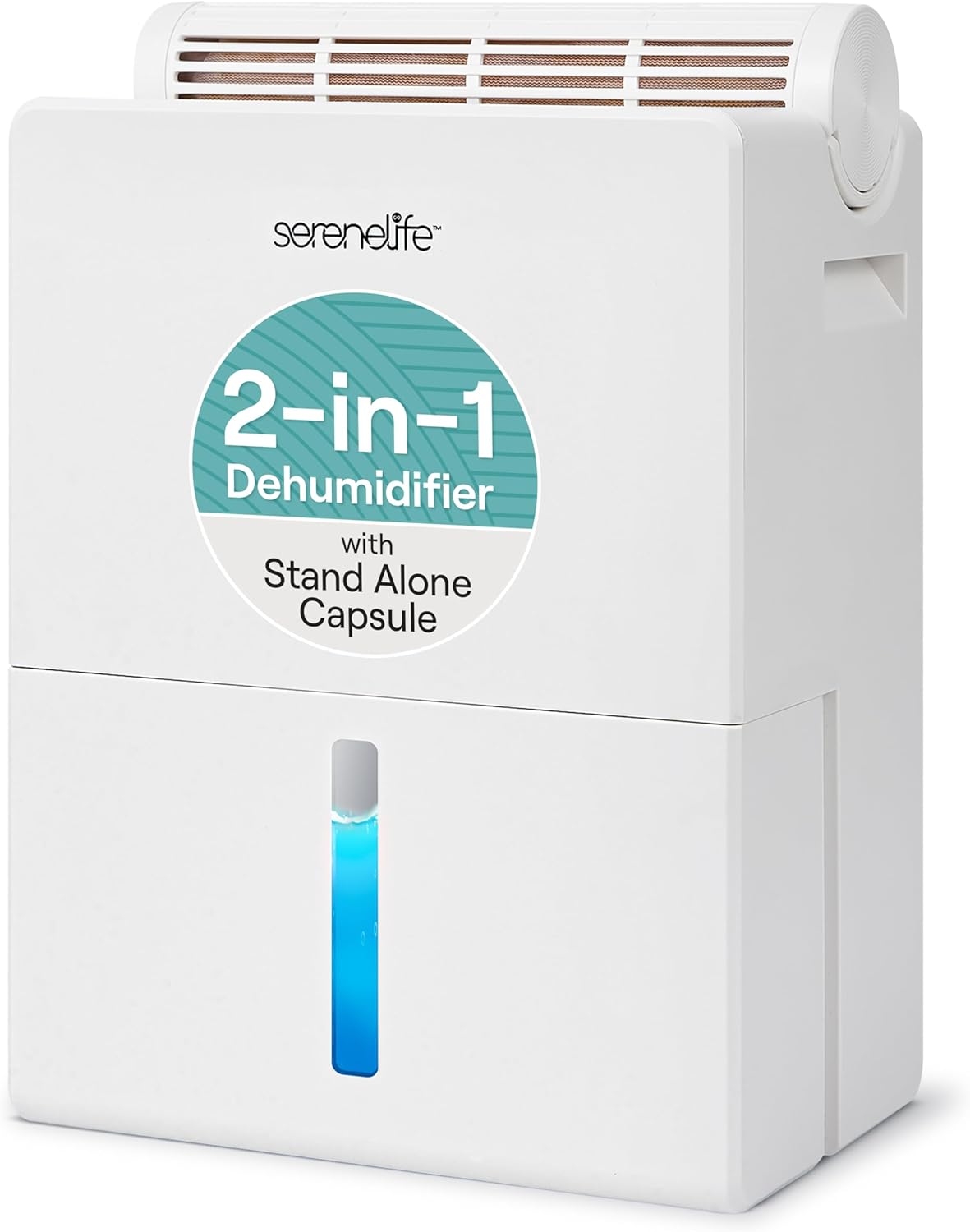 SereneLife 91oz. Dehumidifier - Semiconductor Dehumidifier with Automatic Shut off, Defrost, Timer, & Sleep Mode, Humidity Control, 0.6-Gallon Tank, Quiet Design for Home - Covers 215 sq.ft. (White)
