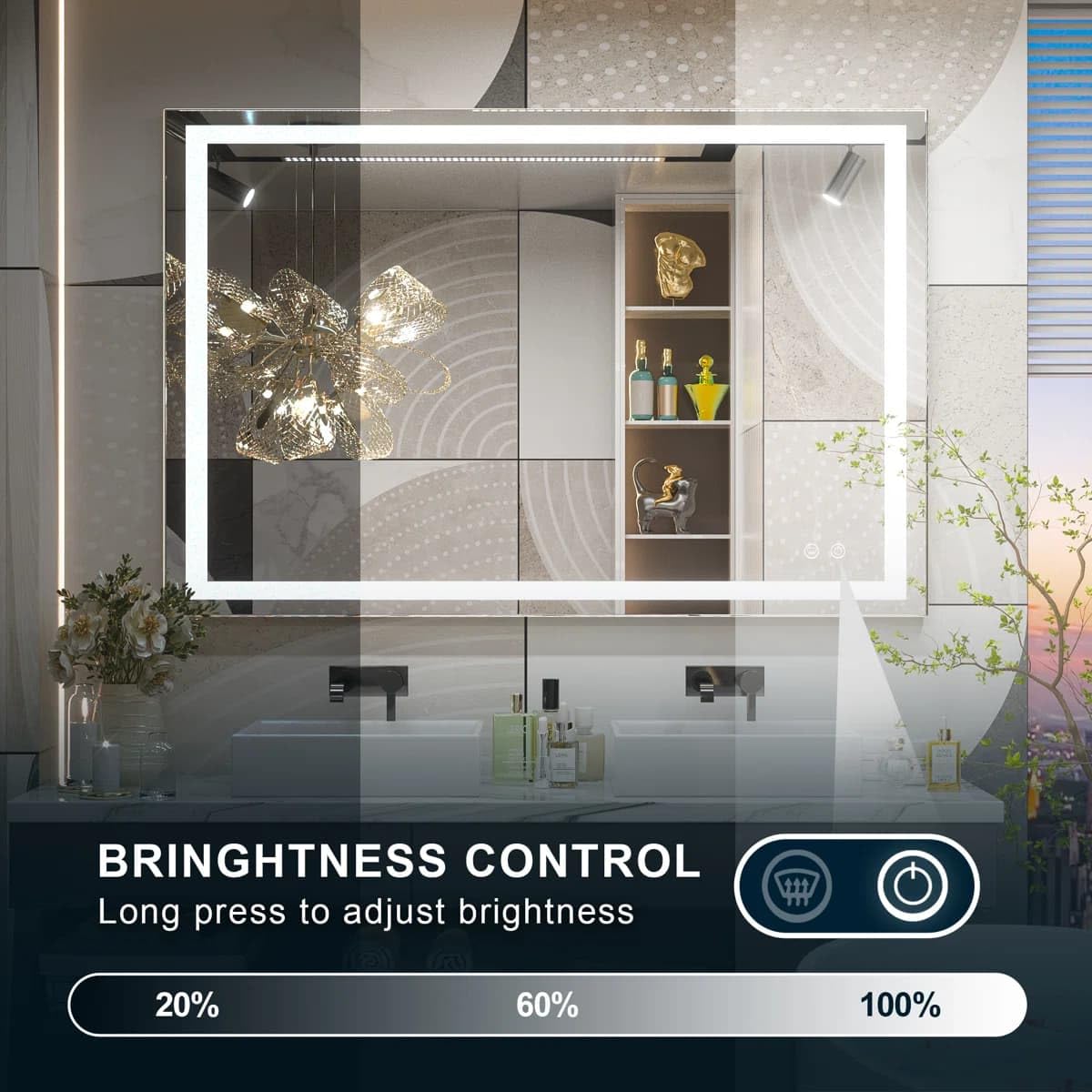 24 x 36 Inches LED Bathroom Mirror with Dimmable Lights, Anti-Fog Lighted Vanity Mirror, Front and Backlit, Tempered Glass, 3 Color Modes, Memory Function, Sleek Elegant Design