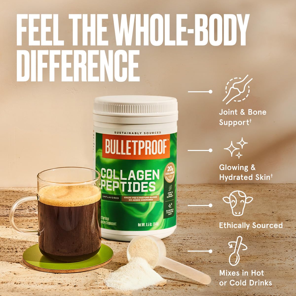 Bulletproof Chocolate Collagen Protein Powder with MCT Oil, 19g Protein, 42.3 Oz, Value Size, Collagen Peptides and Amino Acids for Healthy Skin, Bones and Joints