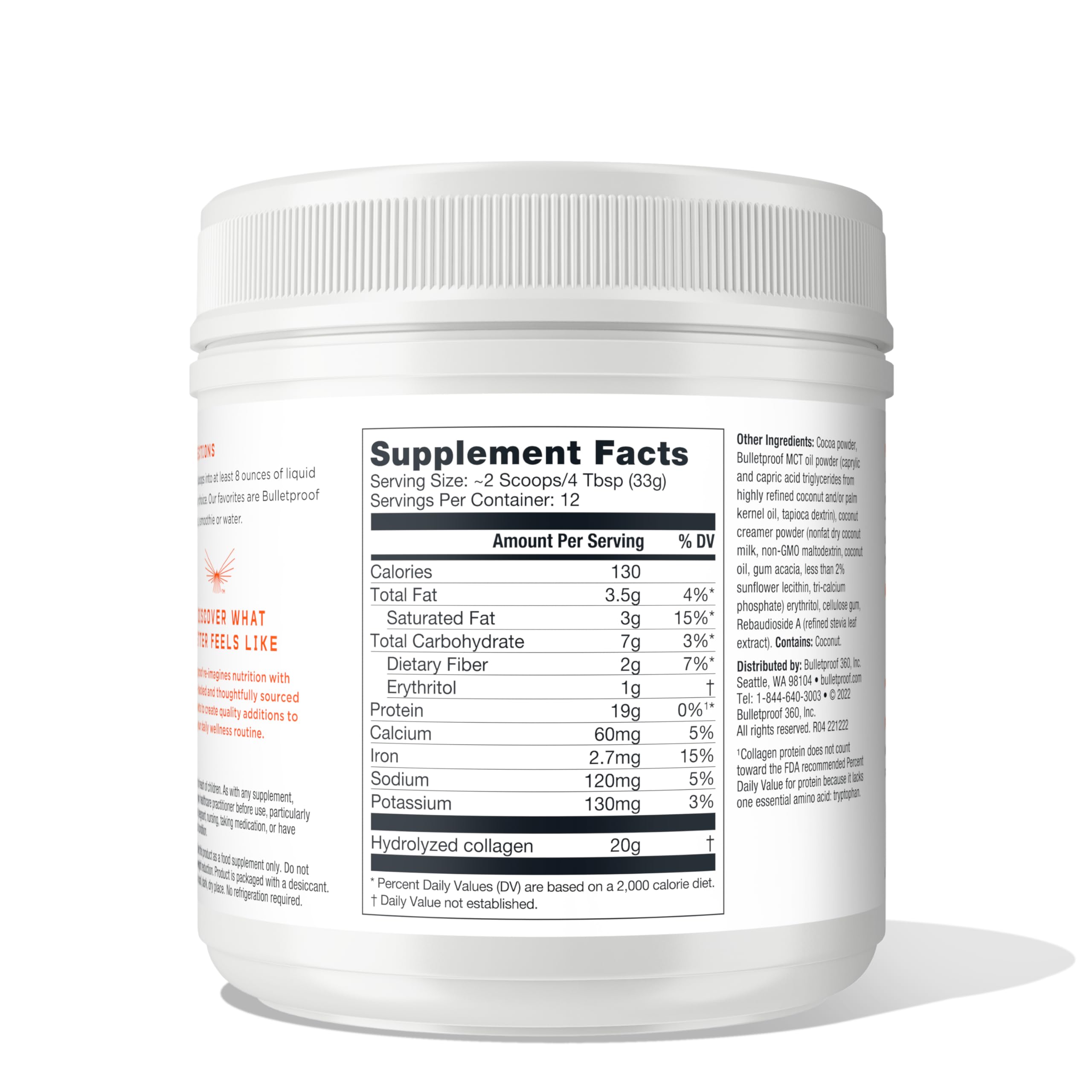 Bulletproof Chocolate Collagen Protein Powder with MCT Oil, 19g Protein, 42.3 Oz, Value Size, Collagen Peptides and Amino Acids for Healthy Skin, Bones and Joints