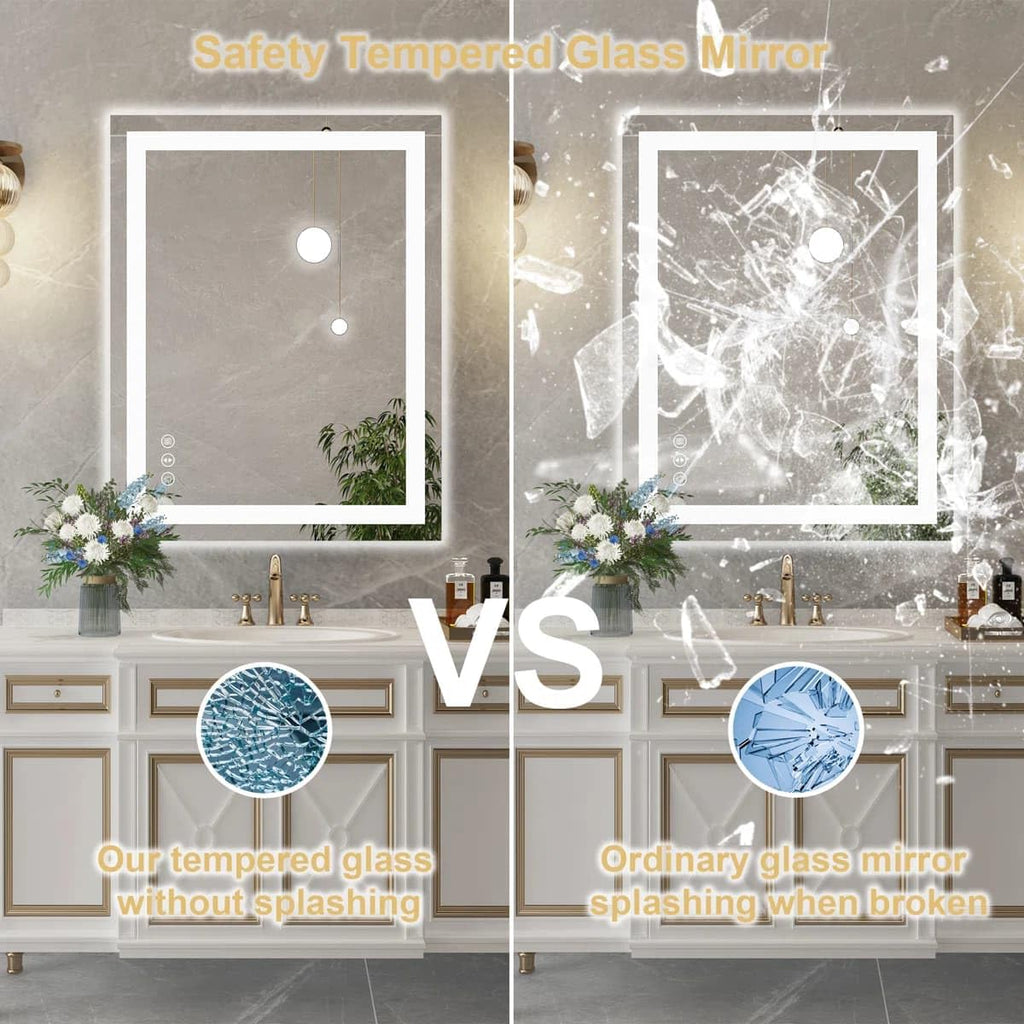 24 x 36 Inches LED Bathroom Mirror with Dimmable Lights, Anti-Fog Lighted Vanity Mirror, Front and Backlit, Tempered Glass, 3 Color Modes, Memory Function, Sleek Elegant Design