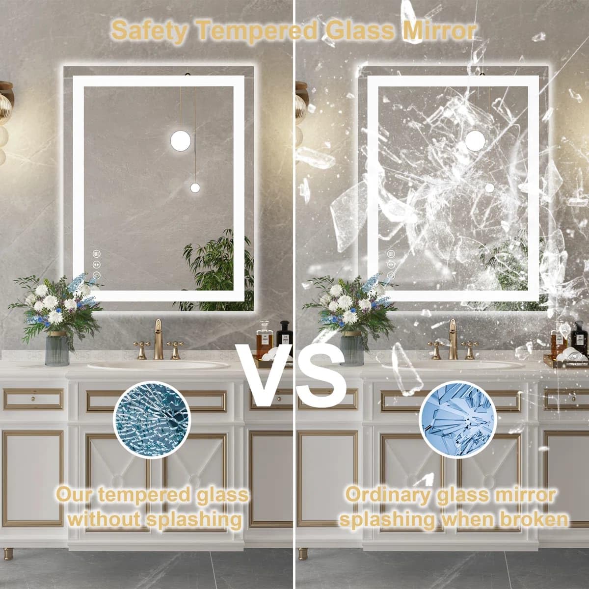 24 x 36 Inches LED Bathroom Mirror with Dimmable Lights, Anti-Fog Lighted Vanity Mirror, Front and Backlit, Tempered Glass, 3 Color Modes, Memory Function, Sleek Elegant Design