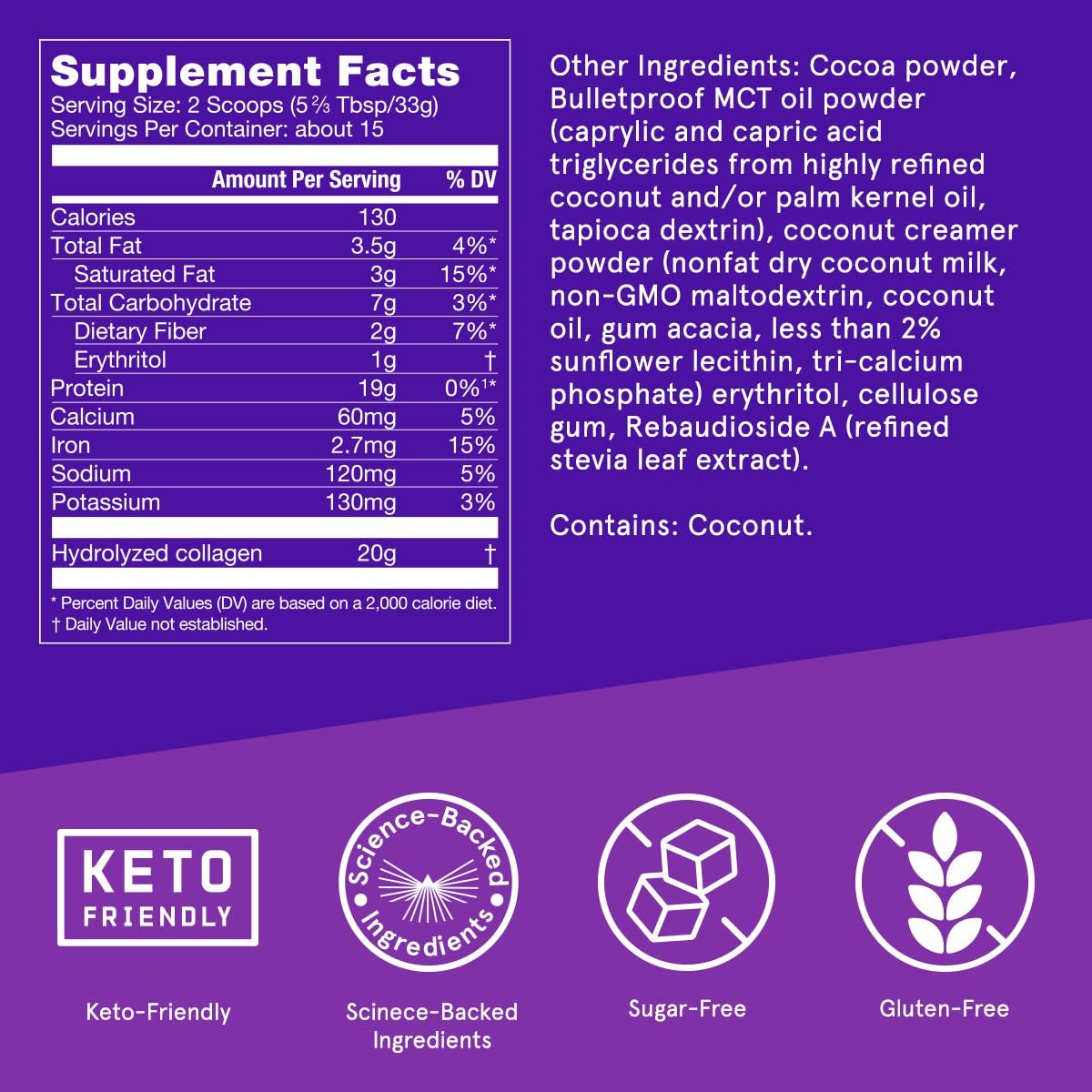 Bulletproof Chocolate Collagen Protein Powder with MCT Oil, 19g Protein, 42.3 Oz, Value Size, Collagen Peptides and Amino Acids for Healthy Skin, Bones and Joints