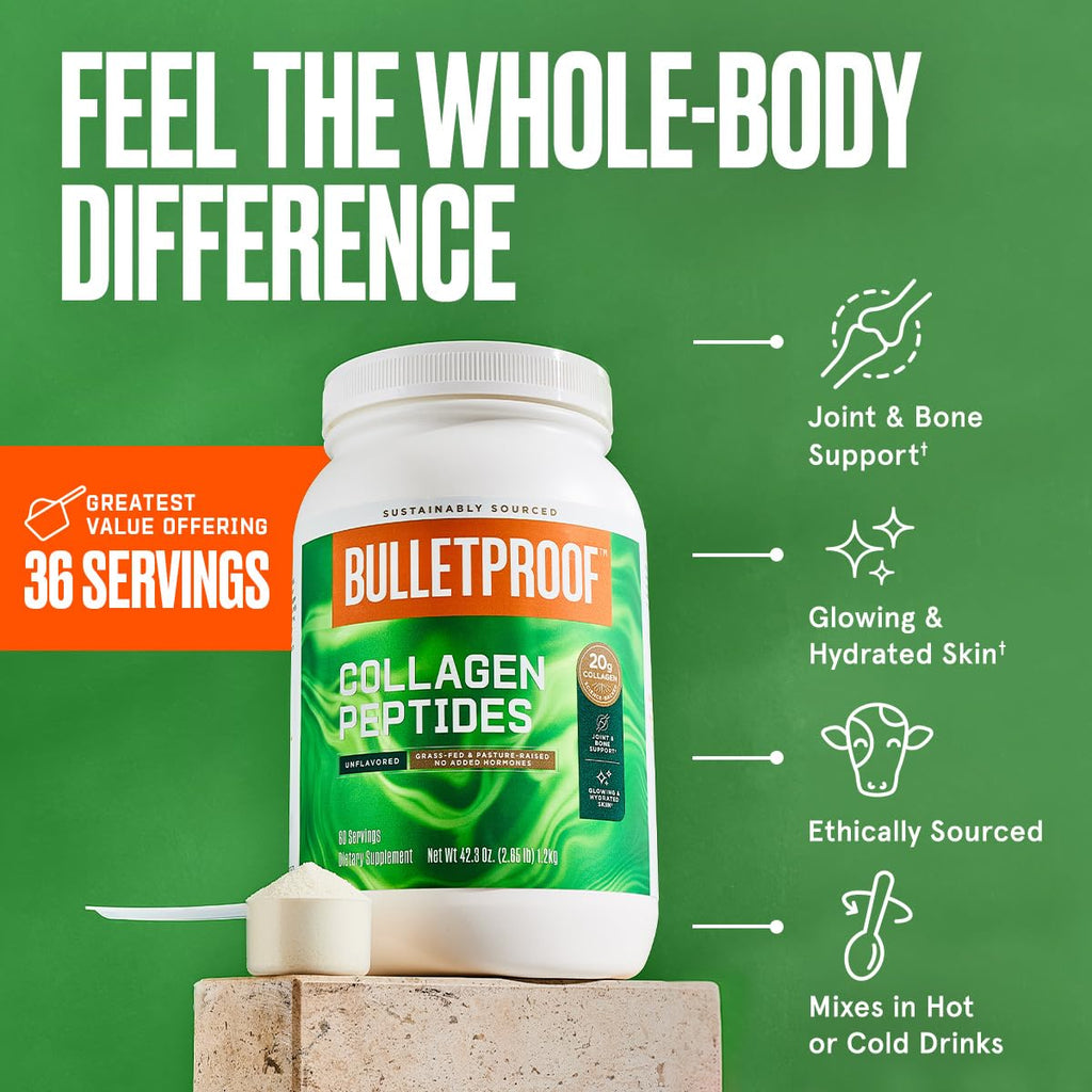 Bulletproof Chocolate Collagen Protein Powder with MCT Oil, 19g Protein, 42.3 Oz, Value Size, Collagen Peptides and Amino Acids for Healthy Skin, Bones and Joints