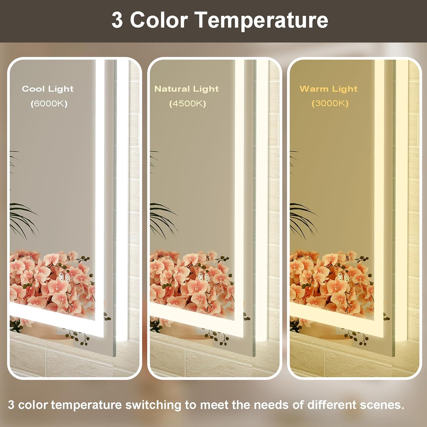 24 x 36 Inches LED Bathroom Mirror with Dimmable Lights, Anti-Fog Lighted Vanity Mirror, Front and Backlit, Tempered Glass, 3 Color Modes, Memory Function, Sleek Elegant Design