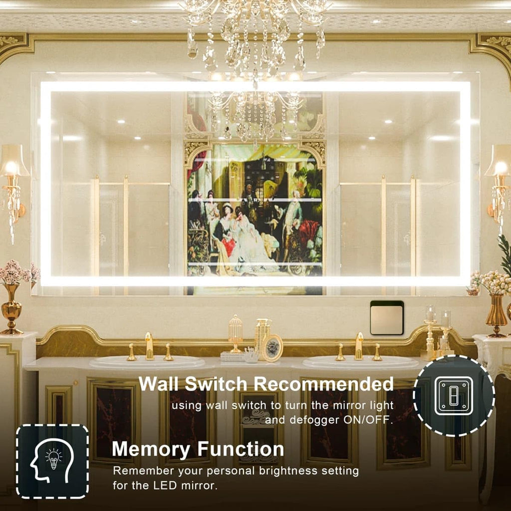 24 x 36 Inches LED Bathroom Mirror with Dimmable Lights, Anti-Fog Lighted Vanity Mirror, Front and Backlit, Tempered Glass, 3 Color Modes, Memory Function, Sleek Elegant Design