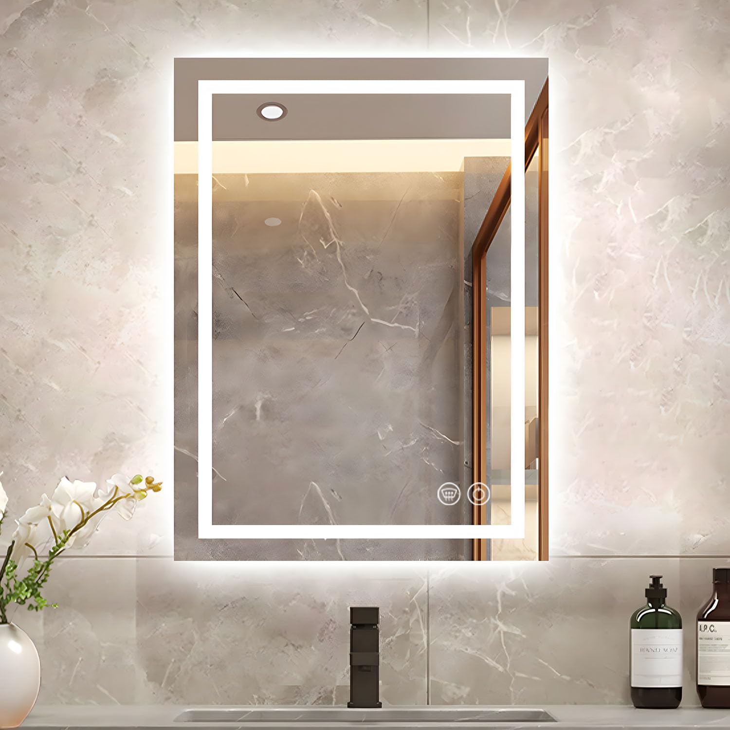 24 x 36 Inches LED Bathroom Mirror with Dimmable Lights, Anti-Fog Lighted Vanity Mirror, Front and Backlit, Tempered Glass, 3 Color Modes, Memory Function, Sleek Elegant Design