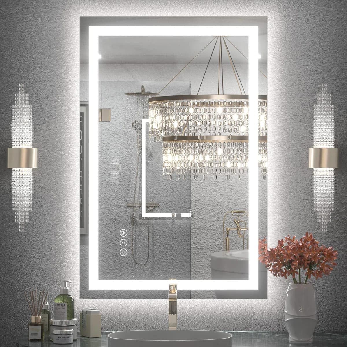 24 x 36 Inches LED Bathroom Mirror with Dimmable Lights, Anti-Fog Lighted Vanity Mirror, Front and Backlit, Tempered Glass, 3 Color Modes, Memory Function, Sleek Elegant Design