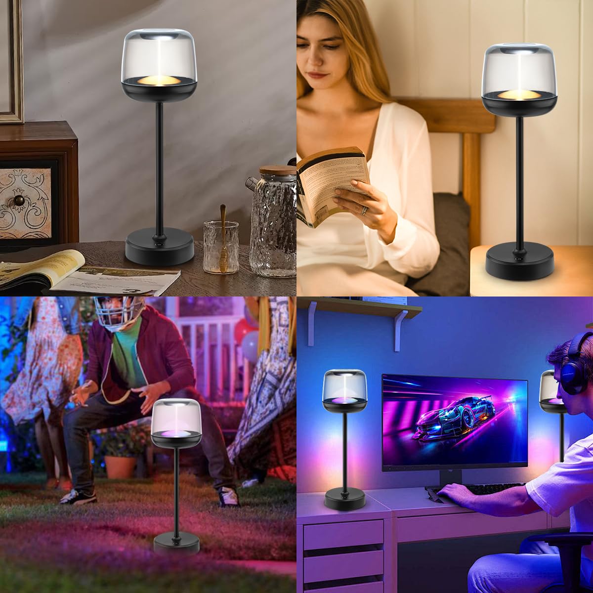 LED Table Lamp, Cordless Touch Lamp with 5 Lighting Mode, Rechargeable Battery LED Desk Lamp, Sleek Design & RGB Mode, Night Light for Living Room, Bedroom, Home Gifts, Outdoor bar