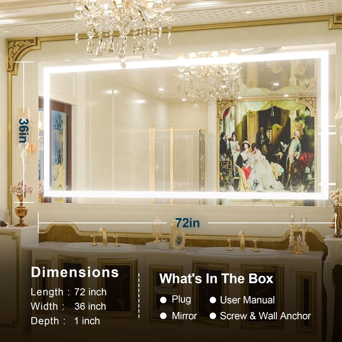 24 x 36 Inches LED Bathroom Mirror with Dimmable Lights, Anti-Fog Lighted Vanity Mirror, Front and Backlit, Tempered Glass, 3 Color Modes, Memory Function, Sleek Elegant Design