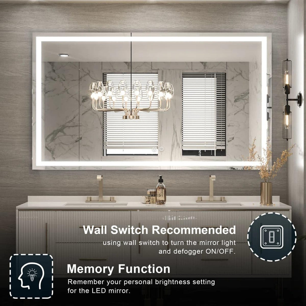 24 x 36 Inches LED Bathroom Mirror with Dimmable Lights, Anti-Fog Lighted Vanity Mirror, Front and Backlit, Tempered Glass, 3 Color Modes, Memory Function, Sleek Elegant Design