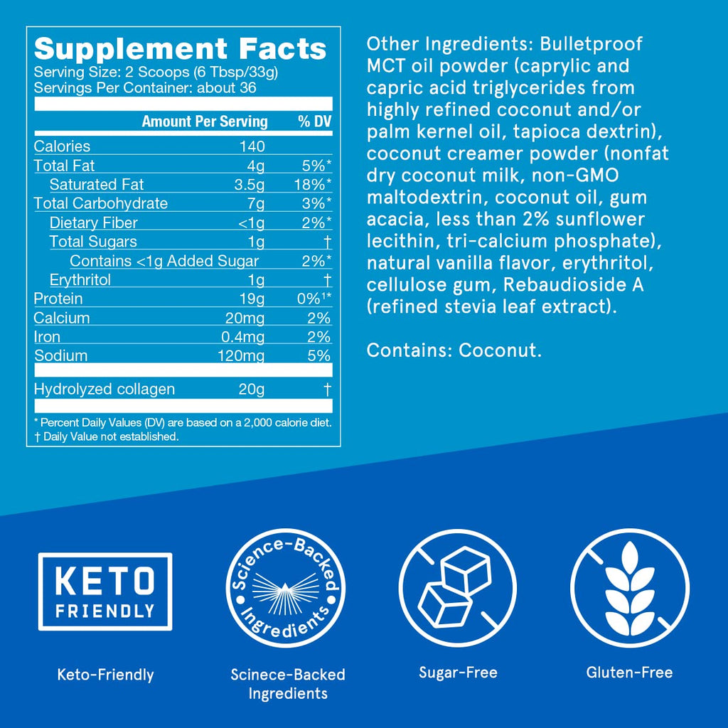 Bulletproof Chocolate Collagen Protein Powder with MCT Oil, 19g Protein, 42.3 Oz, Value Size, Collagen Peptides and Amino Acids for Healthy Skin, Bones and Joints