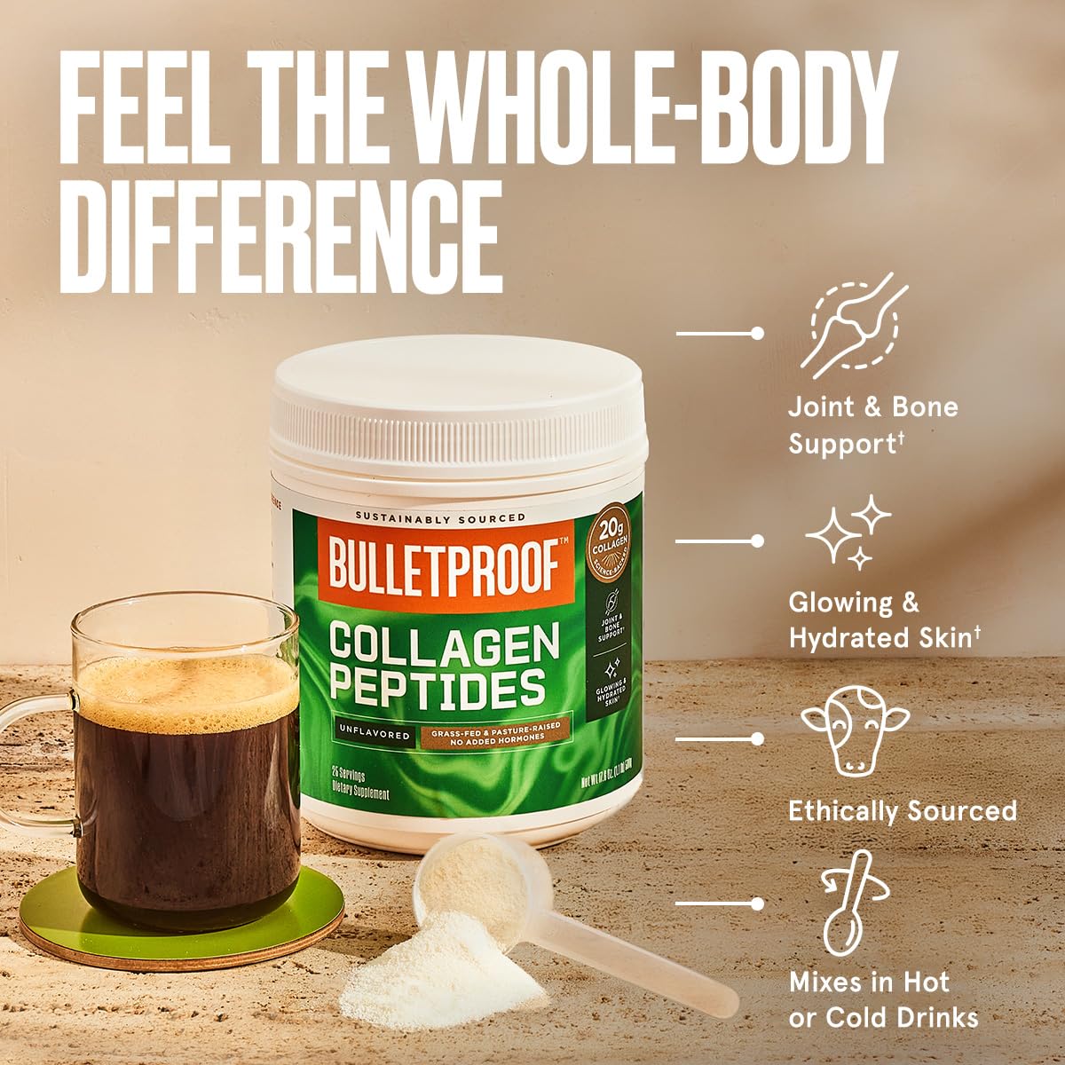 Bulletproof Chocolate Collagen Protein Powder with MCT Oil, 19g Protein, 42.3 Oz, Value Size, Collagen Peptides and Amino Acids for Healthy Skin, Bones and Joints