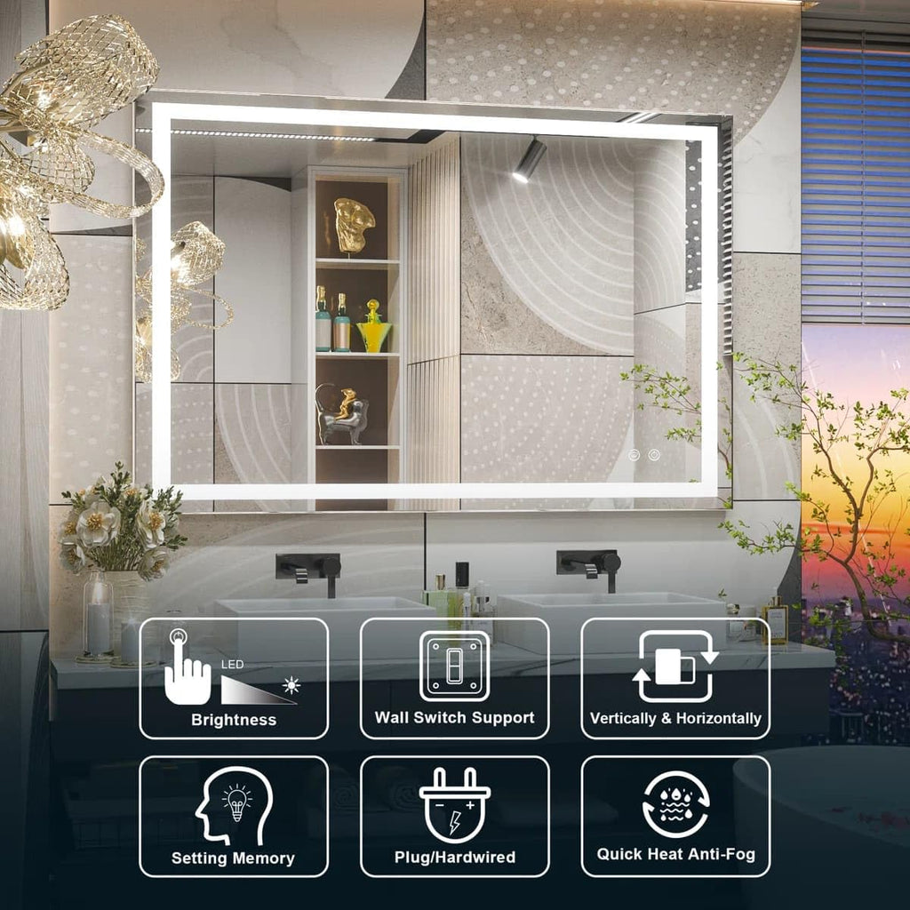 24 x 36 Inches LED Bathroom Mirror with Dimmable Lights, Anti-Fog Lighted Vanity Mirror, Front and Backlit, Tempered Glass, 3 Color Modes, Memory Function, Sleek Elegant Design