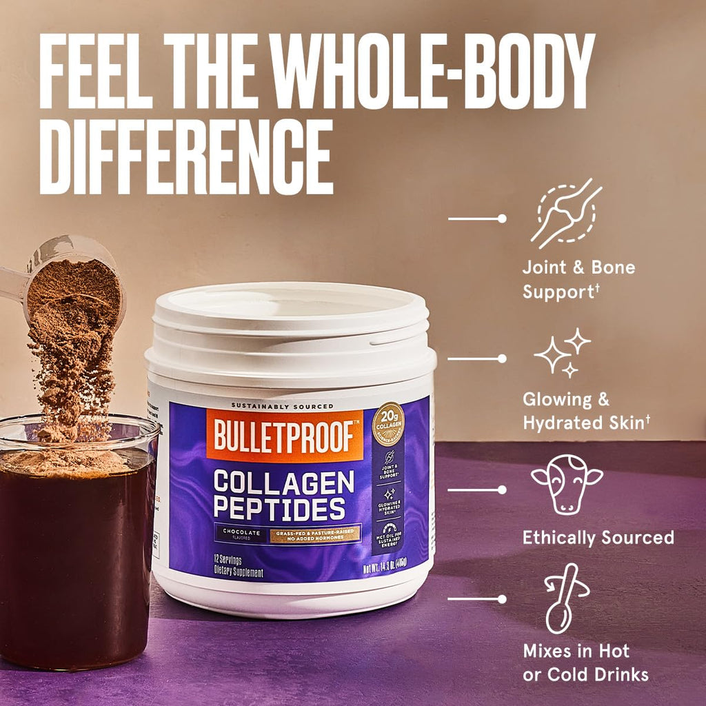 Bulletproof Chocolate Collagen Protein Powder with MCT Oil, 19g Protein, 42.3 Oz, Value Size, Collagen Peptides and Amino Acids for Healthy Skin, Bones and Joints