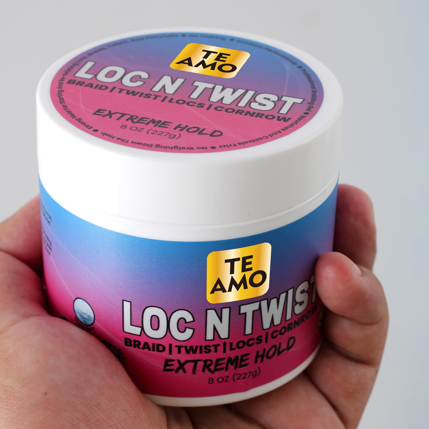 Te Amo Braiding Gel – Extreme Hold Braid | Cornrows | Long-Lasting Braiding Gel | Lock N Twist | No Flaking, High Shine for Braids, Locs, Twists & Cornrows (8 oz)