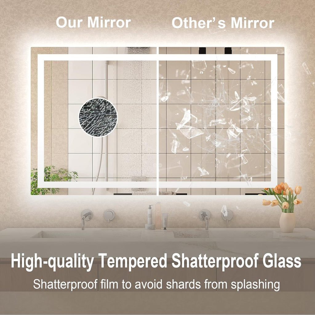 24 x 36 Inches LED Bathroom Mirror with Dimmable Lights, Anti-Fog Lighted Vanity Mirror, Front and Backlit, Tempered Glass, 3 Color Modes, Memory Function, Sleek Elegant Design