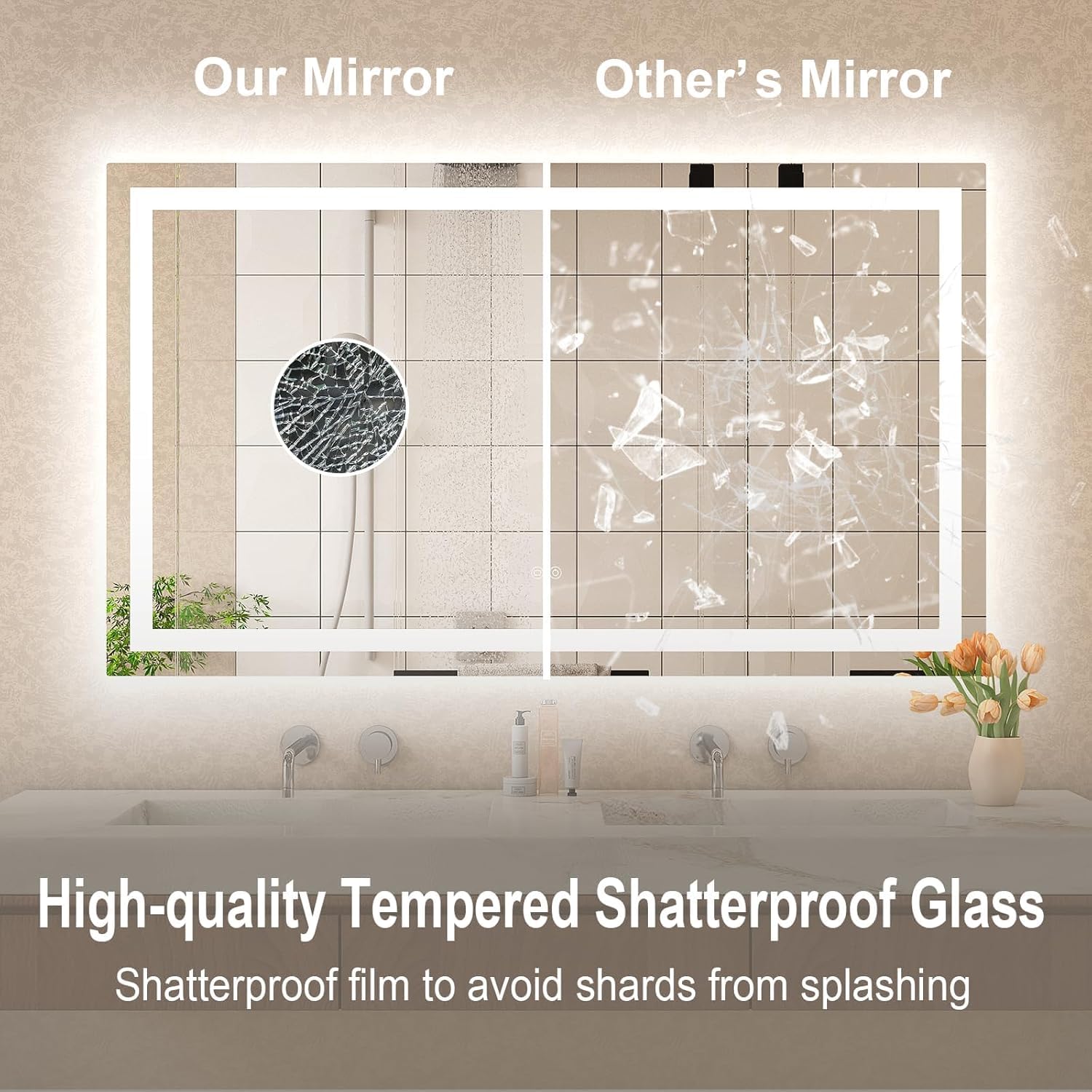 24 x 36 Inches LED Bathroom Mirror with Dimmable Lights, Anti-Fog Lighted Vanity Mirror, Front and Backlit, Tempered Glass, 3 Color Modes, Memory Function, Sleek Elegant Design