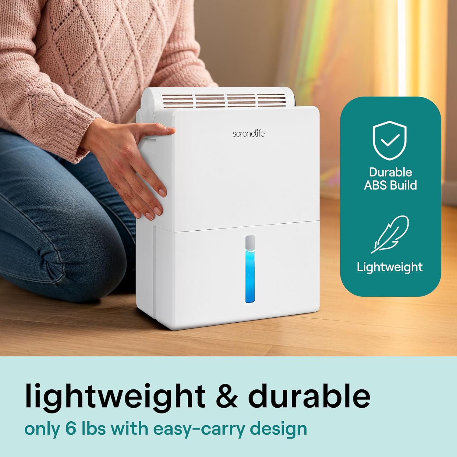 SereneLife 91oz. Dehumidifier - Semiconductor Dehumidifier with Automatic Shut off, Defrost, Timer, & Sleep Mode, Humidity Control, 0.6-Gallon Tank, Quiet Design for Home - Covers 215 sq.ft. (White)
