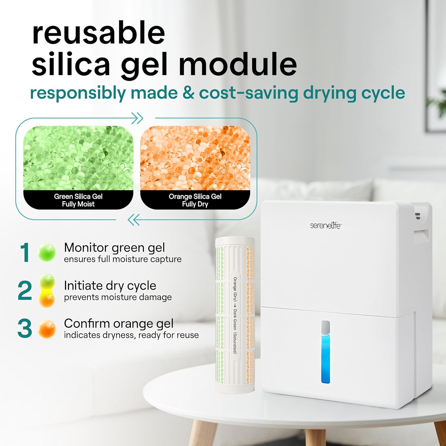 SereneLife 91oz. Dehumidifier - Semiconductor Dehumidifier with Automatic Shut off, Defrost, Timer, & Sleep Mode, Humidity Control, 0.6-Gallon Tank, Quiet Design for Home - Covers 215 sq.ft. (White)